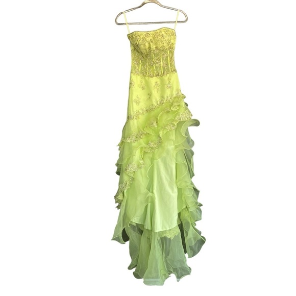 Y2K Cache Fairy Strapless Prom Dress Green Embellished Sequin Ruffles Whimsy XS - Picture 11 of 16